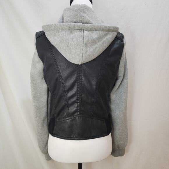 Last Kiss Faux Leather Sweatshirt Hoodie Moto Jacket, Medium - Picture 2 of 9
